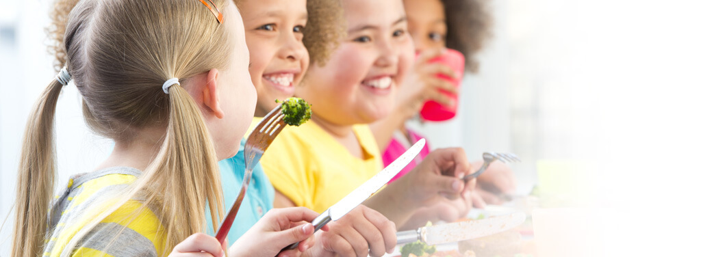 Children eating at a lunch table