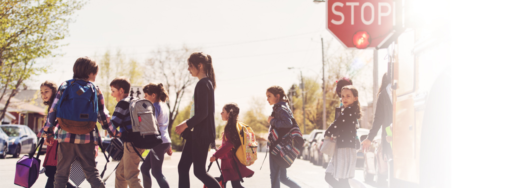 School kids crossing street